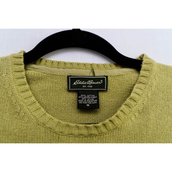 Eddie Bauer Cotton ANGORA Rabbit Hair Nylon Sweater M Medium green pullover soft - Picture 2 of 7